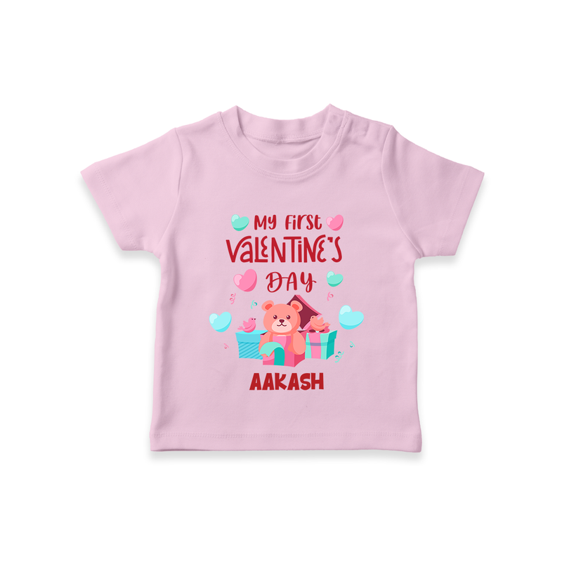 My First Valentine's Day - A Love Worth Celebrating Customized T-Shirt For Kids With Name - PINK - 0-5 Months Old (Chest 17")