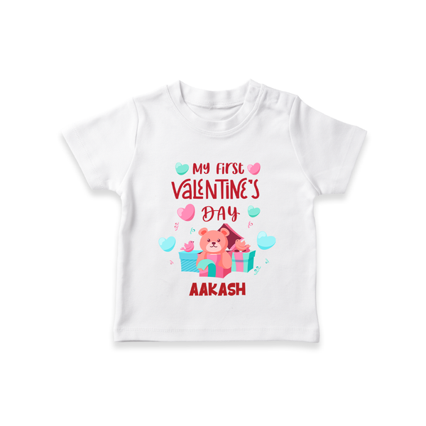 My First Valentine's Day - A Love Worth Celebrating Customized T-Shirt For Kids With Name - WHITE - 0-5 Months Old (Chest 17")