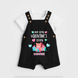 My First Valentine's Day - A Love Worth Celebrating Customized Dungaree Set For Kids With Name - BLACK - 0 - 5 Months Old (Chest 18")