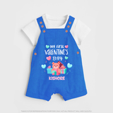 My First Valentine's Day - A Love Worth Celebrating Customized Dungaree Set For Kids With Name - COBALT BLUE - 0 - 5 Months Old (Chest 18")