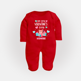 My First Valentine's Day - A Love Worth Celebrating Customized Sleep Suit For Babies With Name - RED - New Born (Chest 7.5")