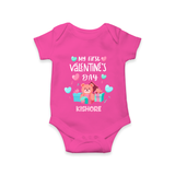 My First Valentine's Day - A Love Worth Celebrating Customized Romper For Babies With Name - HOT PINK - 0 - 3 Months Old (Chest 16")