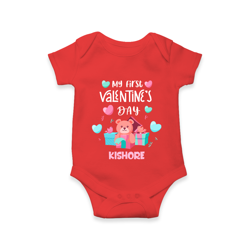 My First Valentine's Day - A Love Worth Celebrating Customized Romper For Babies With Name - RED - 0 - 3 Months Old (Chest 16")