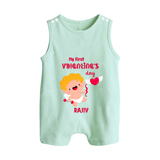 My First Valentine's Day - A Day Full of Sweet Surprises Customized Romper Suit For Babies With Name - MINT GREEN - 0 - 5 Months Old (Chest 18")