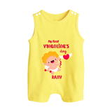 My First Valentine's Day - A Day Full of Sweet Surprises Customized Romper Suit For Babies With Name - PASTEL YELLOW - 0 - 5 Months Old (Chest 18")