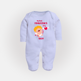 My First Valentine's Day - A Day Full of Sweet Surprises Customized Sleep Suit For Babies With Name - BABY BLUE - New Born (Chest 7.5")