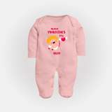 My First Valentine's Day - A Day Full of Sweet Surprises Customized Sleep Suit For Babies With Name - BABY PINK - New Born (Chest 7.5")