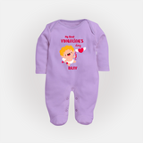 My First Valentine's Day - A Day Full of Sweet Surprises Customized Sleep Suit For Babies With Name - LILAC - New Born (Chest 7.5")