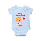 My First Valentine's Day - A Day Full of Sweet Surprises Customized Romper For Babies With Name - BABY BLUE - 0 - 3 Months Old (Chest 16")