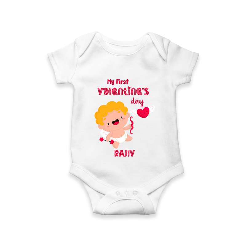 My First Valentine's Day - A Day Full of Sweet Surprises Customized Romper For Babies With Name - WHITE - 0 - 3 Months Old (Chest 16")