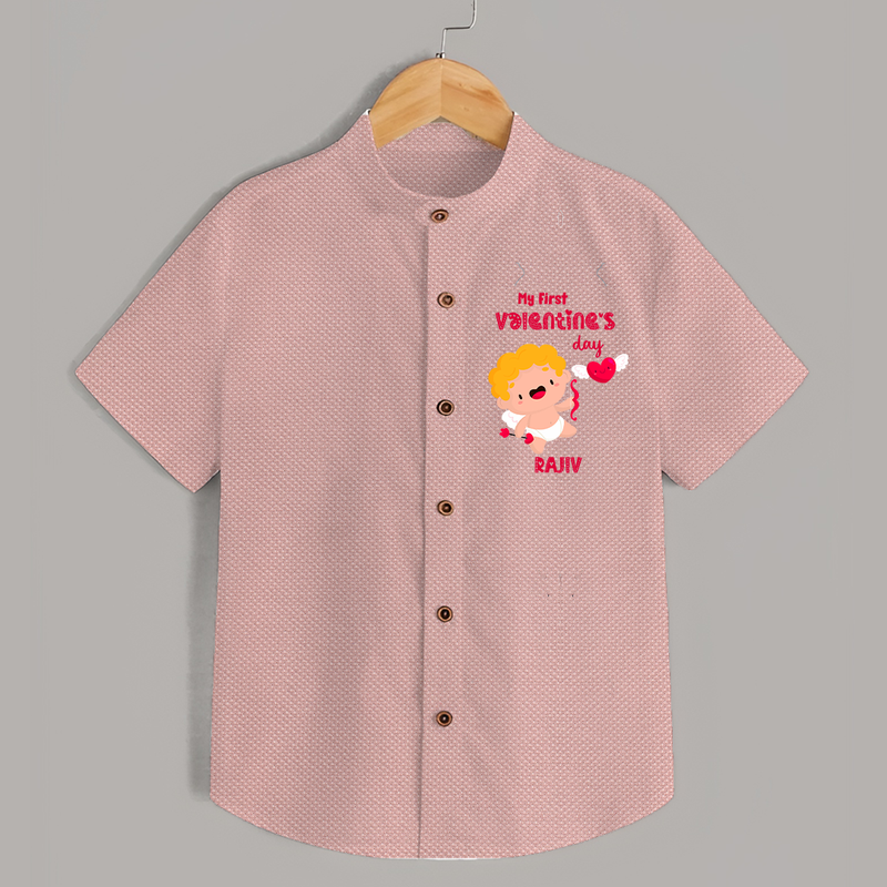 My First Valentine's Day - A Day Full of Sweet Surprises Customized Shirt For Kids With Name - PEACH - 0 - 6 Months Old (Chest 23")