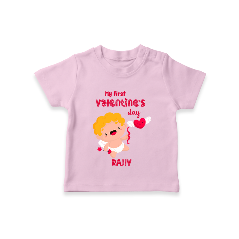 My First Valentine's Day - A Day Full of Sweet Surprises Customized T-Shirt For Kids With Name - PINK - 0-5 Months Old (Chest 17")