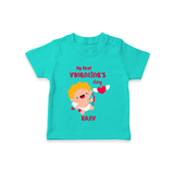 My First Valentine's Day - A Day Full of Sweet Surprises Customized T-Shirt For Kids With Name - TEAL - 0-5 Months Old (Chest 17")