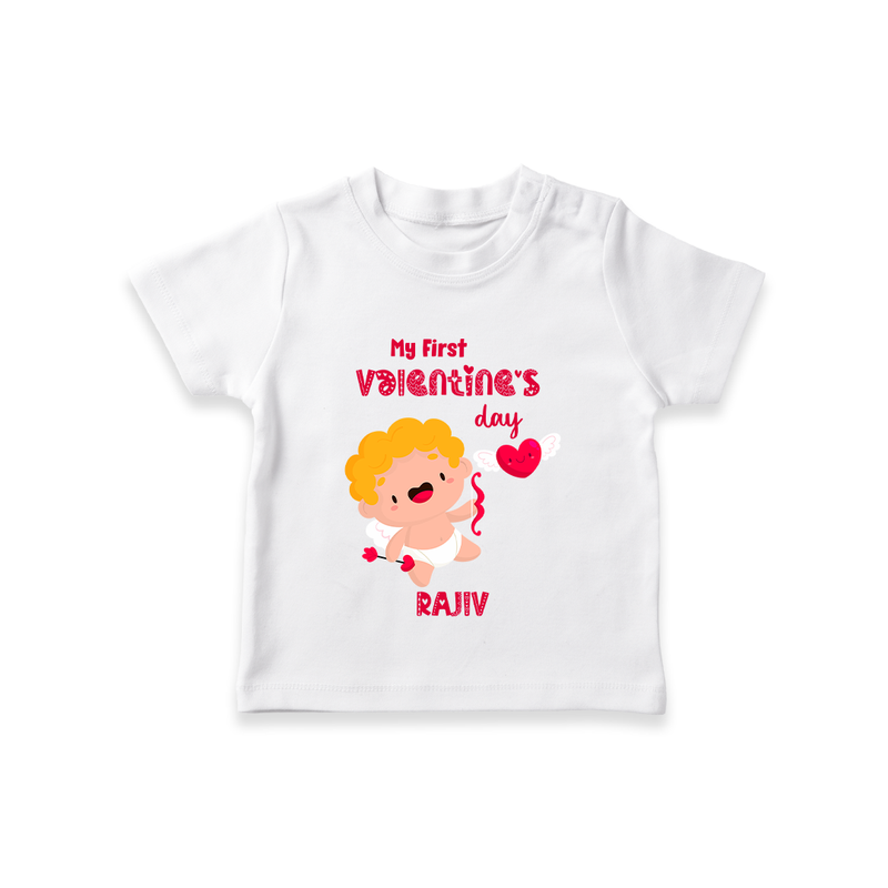 My First Valentine's Day - A Day Full of Sweet Surprises Customized T-Shirt For Kids With Name - WHITE - 0-5 Months Old (Chest 17")