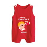 My First Valentine's Day - A Day Full of Sweet Surprises Customized Romper Suit For Babies With Name - RED - 0 - 5 Months Old (Chest 18")