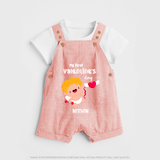 My First Valentine's Day - A Day Full of Sweet Surprises Customized Dungaree Set For Kids With Name - PEACH - 0 - 5 Months Old (Chest 18")