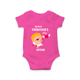 My First Valentine's Day - A Day Full of Sweet Surprises Customized Romper For Babies With Name - HOT PINK - 0 - 3 Months Old (Chest 16")