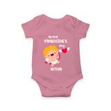 My First Valentine's Day - A Day Full of Sweet Surprises Customized Romper For Babies With Name - ONION - 0 - 3 Months Old (Chest 16")