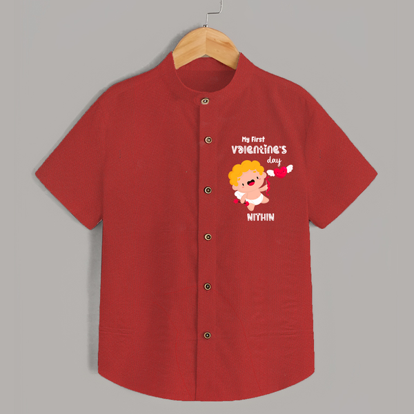 My First Valentine's Day - A Day Full of Sweet Surprises Customized Shirt For Kids With Name - RED - 0 - 6 Months Old (Chest 23")