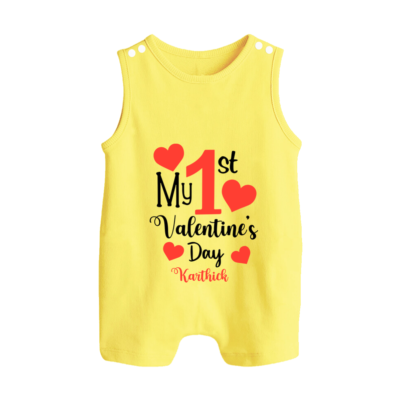 My First Valentine's Day - Creating Memories to Treasure Customized Romper Suit For Babies With Name - PASTEL YELLOW - 0 - 5 Months Old (Chest 18")