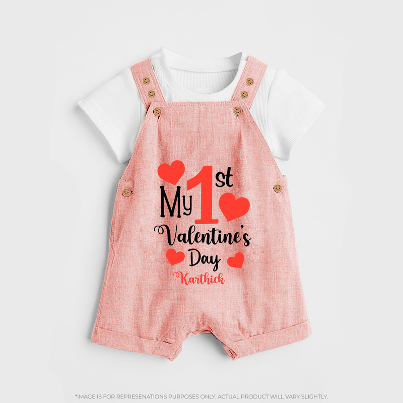 My First Valentine's Day - Creating Memories to Treasure Customized Dungaree Set For Kids With Name - PEACH - 0 - 5 Months Old (Chest 18")