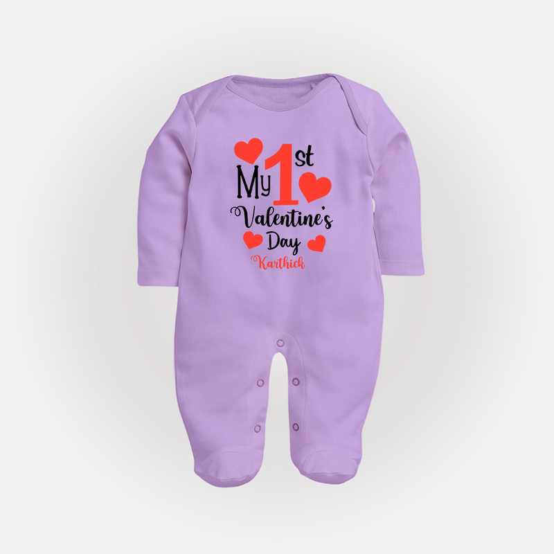 My First Valentine's Day - Creating Memories to Treasure Customized Sleep Suit For Babies With Name - LILAC - New Born (Chest 7.5")