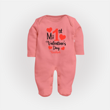 My First Valentine's Day - Creating Memories to Treasure Customized Sleep Suit For Babies With Name - PEACH - New Born (Chest 7.5")