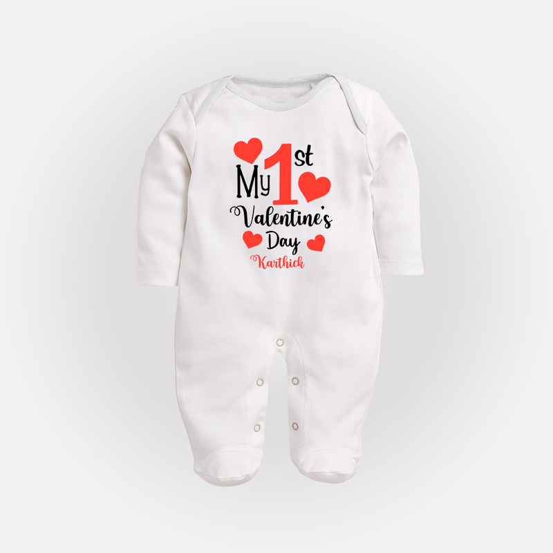 My First Valentine's Day - Creating Memories to Treasure Customized Sleep Suit For Babies With Name - WHITE - New Born (Chest 7.5")