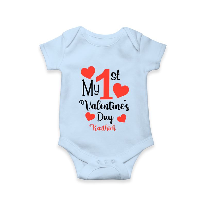 My First Valentine's Day - Creating Memories to Treasure Customized Romper For Babies With Name - BABY BLUE - 0 - 3 Months Old (Chest 16")