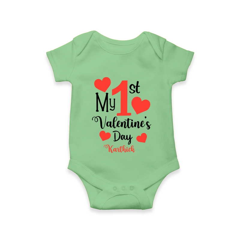 My First Valentine's Day - Creating Memories to Treasure Customized Romper For Babies With Name - GREEN - 0 - 3 Months Old (Chest 16")