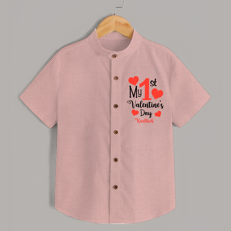 My First Valentine's Day - Creating Memories to Treasure Customized Shirt For Kids With Name - PEACH - 0 - 6 Months Old (Chest 23")