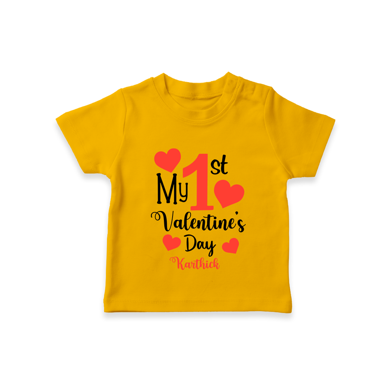 My First Valentine's Day - Creating Memories to Treasure Customized T-Shirt For Kids With Name - CHROME YELLOW - 0-5 Months Old (Chest 17")