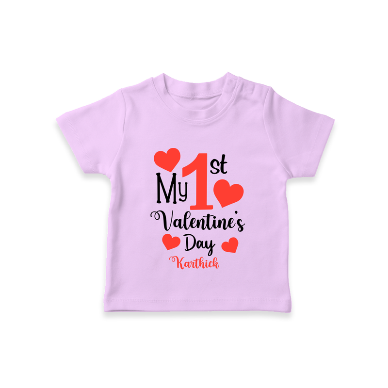 My First Valentine's Day - Creating Memories to Treasure Customized T-Shirt For Kids With Name - LILAC - 0-5 Months Old (Chest 17")