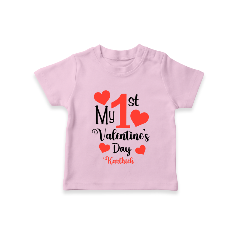 My First Valentine's Day - Creating Memories to Treasure Customized T-Shirt For Kids With Name - PINK - 0-5 Months Old (Chest 17")