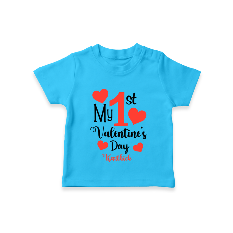 My First Valentine's Day - Creating Memories to Treasure Customized T-Shirt For Kids With Name - SKY BLUE - 0-5 Months Old (Chest 17")