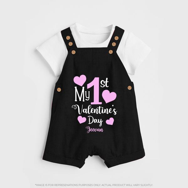 My First Valentine's Day - Creating Memories to Treasure Customized Dungaree Set For Kids With Name - BLACK - 0 - 5 Months Old (Chest 18")