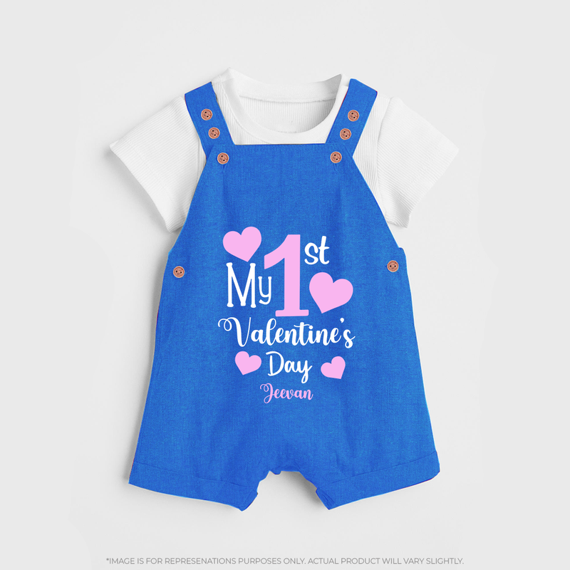 My First Valentine's Day - Creating Memories to Treasure Customized Dungaree Set For Kids With Name - COBALT BLUE - 0 - 5 Months Old (Chest 18")