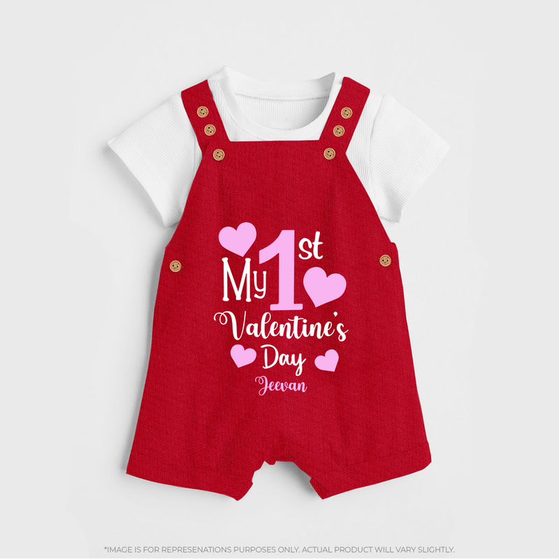 My First Valentine's Day - Creating Memories to Treasure Customized Dungaree Set For Kids With Name - RED - 0 - 5 Months Old (Chest 18")