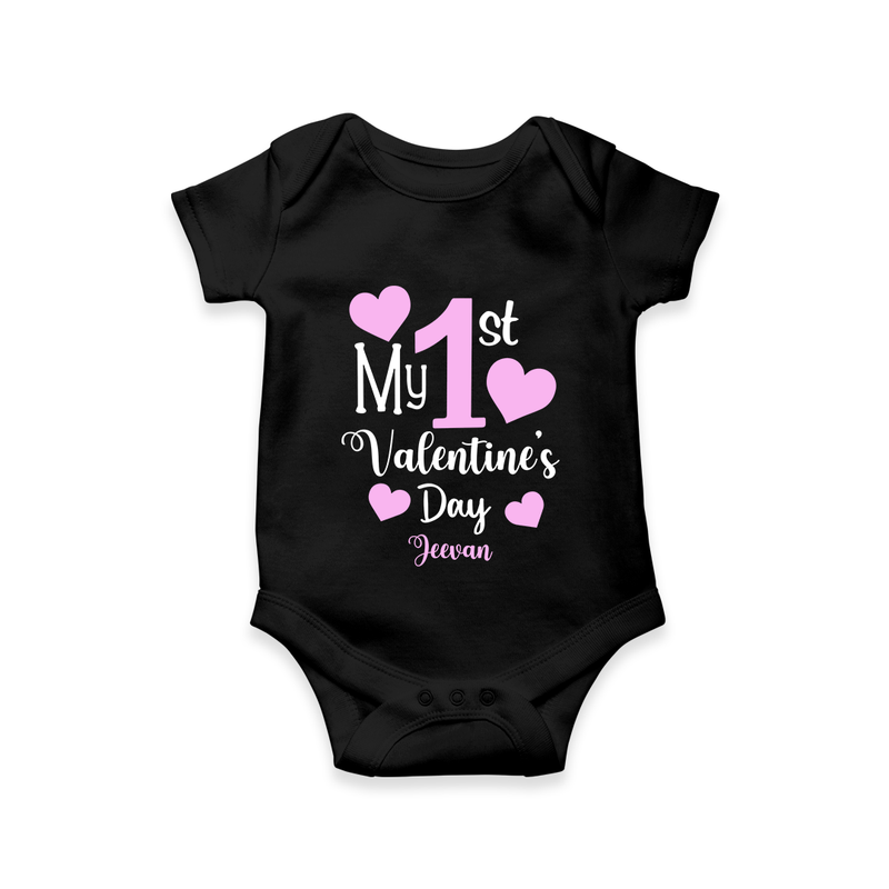 My First Valentine's Day - Creating Memories to Treasure Customized Romper For Babies With Name - BLACK - 0 - 3 Months Old (Chest 16")