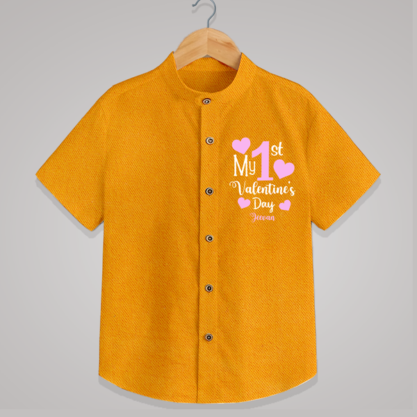 My First Valentine's Day - Creating Memories to Treasure Customized Shirt For Kids With Name - CHROME YELLOW - 0 - 6 Months Old (Chest 23")