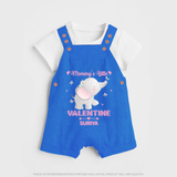 Mommy's Little Valentine - Customized Dungaree Set For Kids With Name - COBALT BLUE - 0 - 5 Months Old (Chest 18")