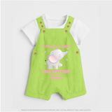 Mommy's Little Valentine - Customized Dungaree Set For Kids With Name - GREEN - 0 - 5 Months Old (Chest 18")