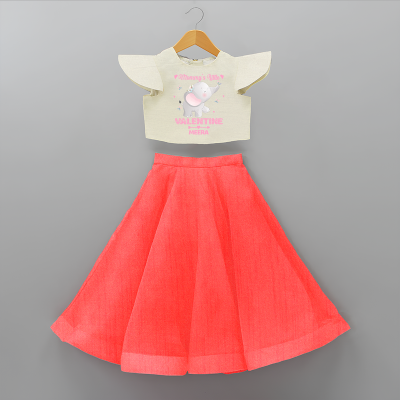 Mommy's Little Valentine - Customized Crop Top And Skirt For Kids With Name - RED - 6 - 9 Months Old (Chest 20" , Frock Waist 20")