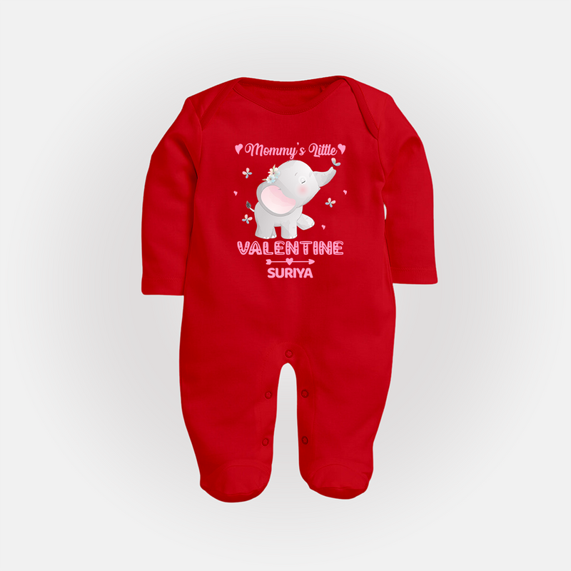 Mommy's Little Valentine - Customized Sleep Suit For Babies With Name - RED - New Born (Chest 7.5")