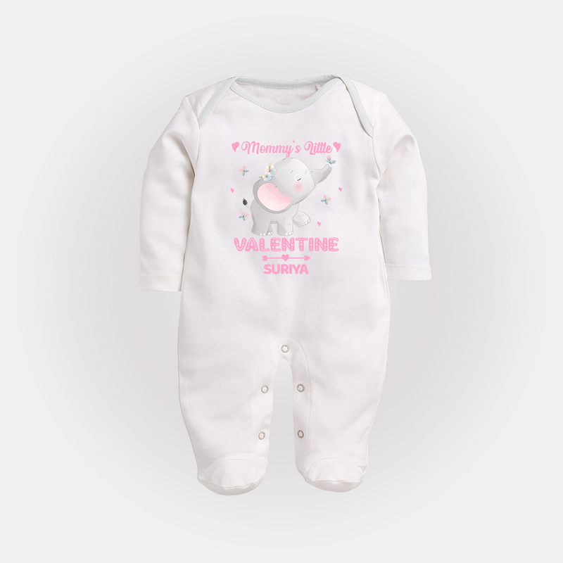 Mommy's Little Valentine - Customized Sleep Suit For Babies With Name - WHITE - New Born (Chest 7.5")