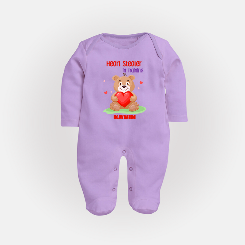 Heart Stealer In Training - Customized Sleep Suit For Babies With Name - LILAC - New Born (Chest 7.5")