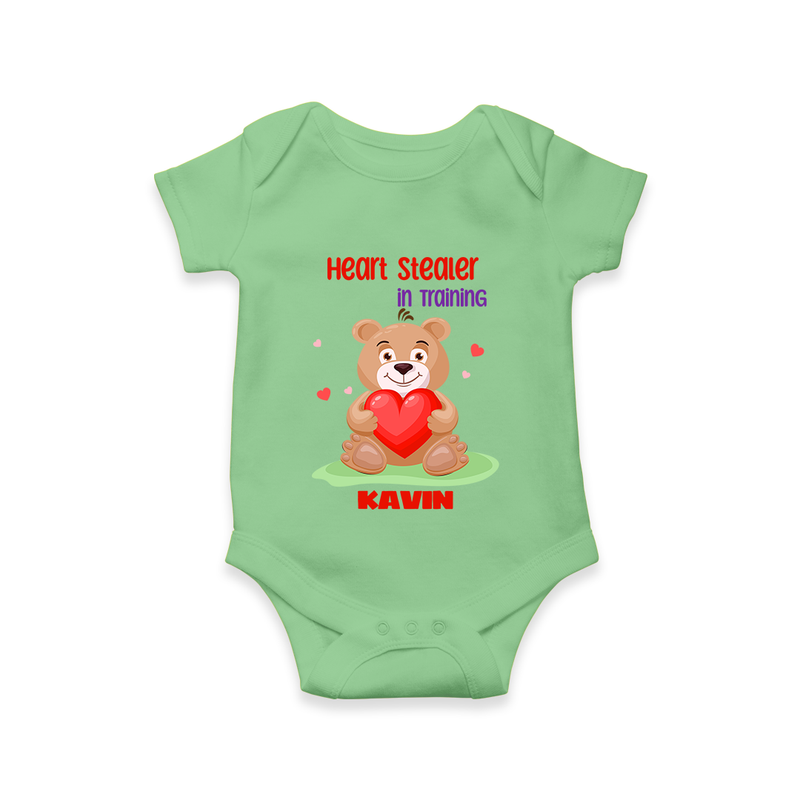 Heart Stealer In Training - Customized Romper For Babies With Name - GREEN - 0 - 3 Months Old (Chest 16")