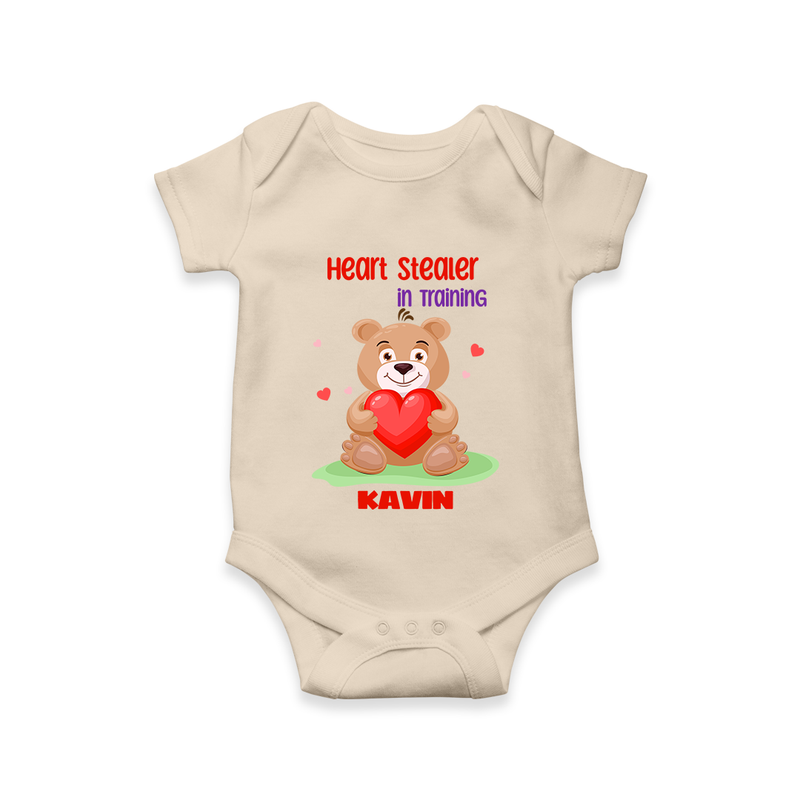 Heart Stealer In Training - Customized Romper For Babies With Name - IVORY - 0 - 3 Months Old (Chest 16")