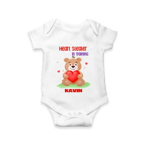 Heart Stealer In Training - Customized Romper For Babies With Name - WHITE - 0 - 3 Months Old (Chest 16")