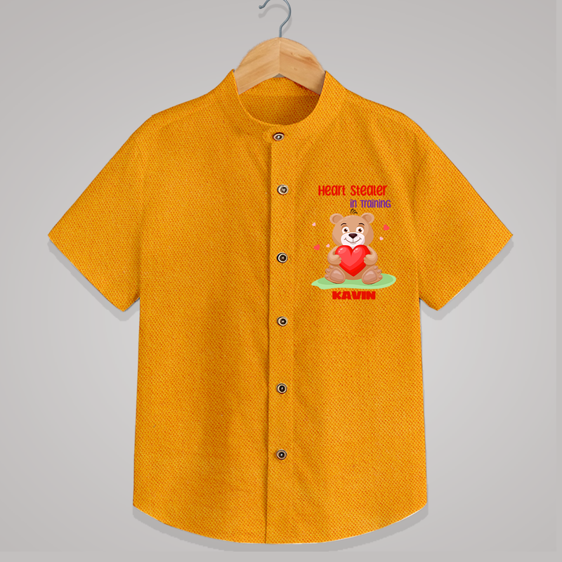 Heart Stealer In Training - Customized Shirt For Kids With Name - CHROME YELLOW - 0 - 6 Months Old (Chest 23")